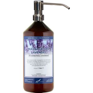 Massageolie Lavendelolie 1 liter met zilveren pomp - amber fles - 100% natuurlijk - biologisch en koud geperst