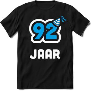 92 Jaar Feest kado T-Shirt Heren / Dames - Perfect Verjaardag Cadeau Shirt - Wit / Blauw - Maat 9XL