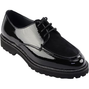 Sioux - Meredith - Veterschoenen - Zwart - Gemalen Lakleer - Stretch Inzetstuk