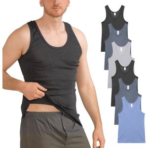 Set van 6 katoen heren onderhemden - Zwart en Wit, Comfortabele Fit