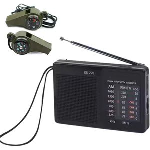 Draagbare Mini Noodradio FM/AM + 3 In 1 Noodfluitje - Pocket Radio Speler - Radio voor Rampen - Radio op Batterijen - Transistor Radio op Batterijen - Kleine Radio - Zwart