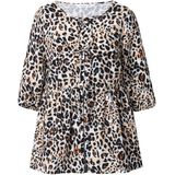 MIAMODA - Dames - Blouse A-lijn mousseline luipaard strikbandjes - Zwart - Maat 42