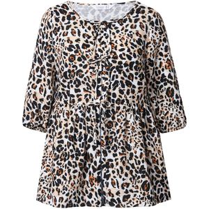 MIAMODA - Dames - Blouse A-lijn mousseline luipaard strikbandjes - Zwart - Maat 42