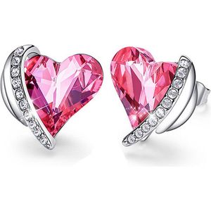 Silver plated hart oorbellen roze Swarovski® kristallen - Valentijnsdag - Moederdag Cadeau - Geschenkset Vrouwen - Cadeau voor Vrouw - Verjaardagscadeau - Cadeau - Geschenk voor haar - Kerst Cadeau - Juwelia