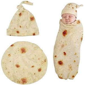 Grappige Baby Burrito Wikkeldeken met Hoed - Unisex 85x85 cm