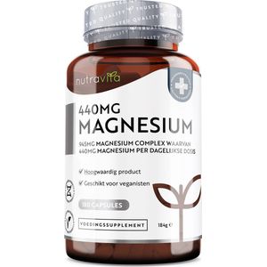 Nutravita Magnesium Citraat 1480 mg Levert 440 mg Magnesium per Portie - 180 Vegan Capsules - Hoge Dosis Magnesium - 90 Dagen Voorraad