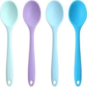 4 stuks kleurrijke siliconen lepels anti-aanbak-keukenlepel - blauw paars cyaan
