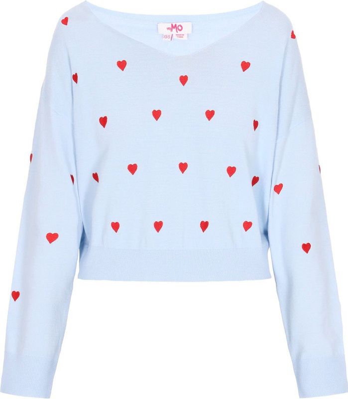 MYMO - Comfy - Gebreide Trui - Lichtblauw / Rood
