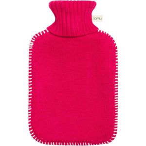 Kruik 1.8 liter met fijn grijs gebreide hoes en witte stiksels - roze afdekking inklusief