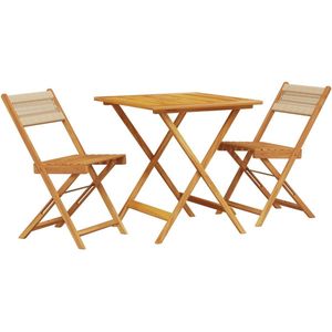 The Living Store 3-delige Bistroset polypropeen en massief hout beige - Tuinmeubel - Bistroset - Acacia Hout - Buitenshuis Eten - Terras