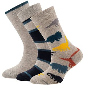 Jongenssokken set 3-paar Grijs/Blauw - Dinos/Effen/Strepen - Ewers -39/42