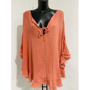 Prachtige katoenen boho tuniek met vleermuis mouwen – v-hals – strand – kleur TERRACOTTA – maat 42-46