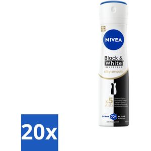 20 x NIVEA Deodorant Spray Black & White Silky Smooth 150 ml - Gele Vlekken - Zachte Huid - Alcoholvrij - Deodorant Spray