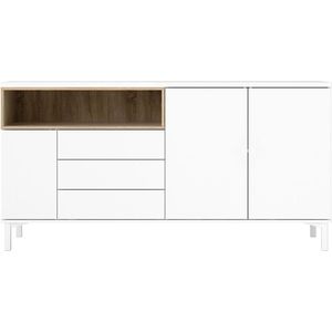 VIBORG Dressoir 3 deuren 3 laden - Mat wit en eiken decor - L 175,7 x D 48,3 x H 89,8 cm