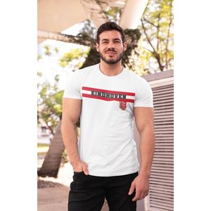 Eindhoven Stadsdesign T-shirt met rood-witte strepen en stadswapen – Supporters & Locals Edition - Wit Maat L