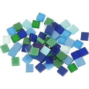 Mini mozaiek, afm 5x5 mm, dikte 2 mm, blauw/groen harmonie, 25 gr/ 1 doos