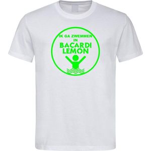 Wit T-Shirt met “ Ik ga zwemmen in Bacardi Lemon “ print Neon Groen Size XXL