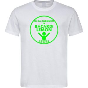 Wit T-Shirt met “ Ik ga zwemmen in Bacardi Lemon “ print Neon Groen Size XXL
