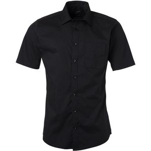 James and Nicholson Herenshort Poplin Shirt met korte mouwen (Zwart)