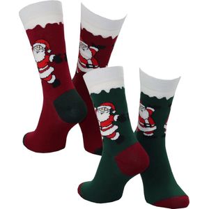 WeirdoSox kerstsokken - 2 paar - Kerstman rood en Kerstman groen - Dames en Heren - Zonder voelbare teennaad - Maat 39-42