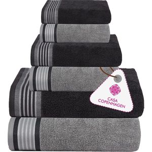 2 grote badhanddoeken, 2 grote handdoeken, 2 washandjes, superzacht Egyptisch katoen, 6-delige handdoekenset voor badkamer, keuken en douche - Mirage Grey + graniet grijs