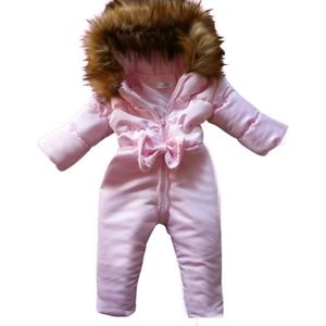 BamBella® Skipak - Maat 62 - Luxe Bontkraag pak Imitatiebont wagenpak kind Roze kinderjas jasje met grote bontkraag