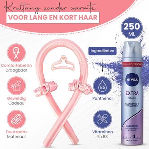 Heatless Curls Set – Inclusief Nivea Spray - Hittevrije Krullen zonder Hitte – Bescherming Haar - Satijnen Hoofdband + 2 Scrunchies + Haarklem