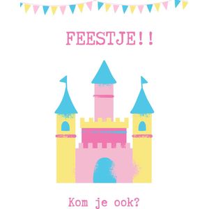 Lise Schrijft | Uitnodiging Kinderfeestje | Duurzaam | Meisje | 12 kaarten | Prinses | Kasteel | met leuke sluitstickers | incl. envelop |