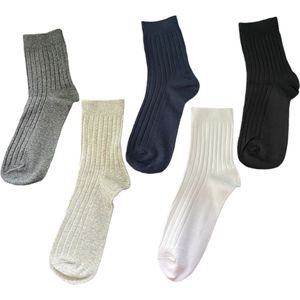 ASTRADAVI Socks Collection - Normale Sokken - 5 Stuks - Unisex Katoenen Sokken - Effen Kleuren - 36/41 - Zwart, Wit, Licht Grijs, Donker Grijs, Marineblauw