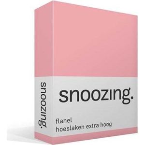 Snoozing - Flanel - Hoeslaken - Extra Hoog - Lits-jumeaux - 160x210/220 cm - Roze