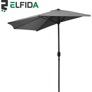 Elfida - Parasol met Beschermhoes - Balkonparasol - 270x135cm - Hoogte van 245cm - Antraciet