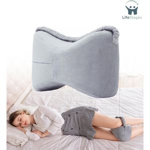 LifeStages - Kniekussen voor in Bed - Kniekussen - Beenkussen Voor Slapen Aan De Zijkant - Het Beste Voor Onderbeen - Rug En Kniepijn - Met Wasbare Hoes Voor Zijslapers (Grijs)