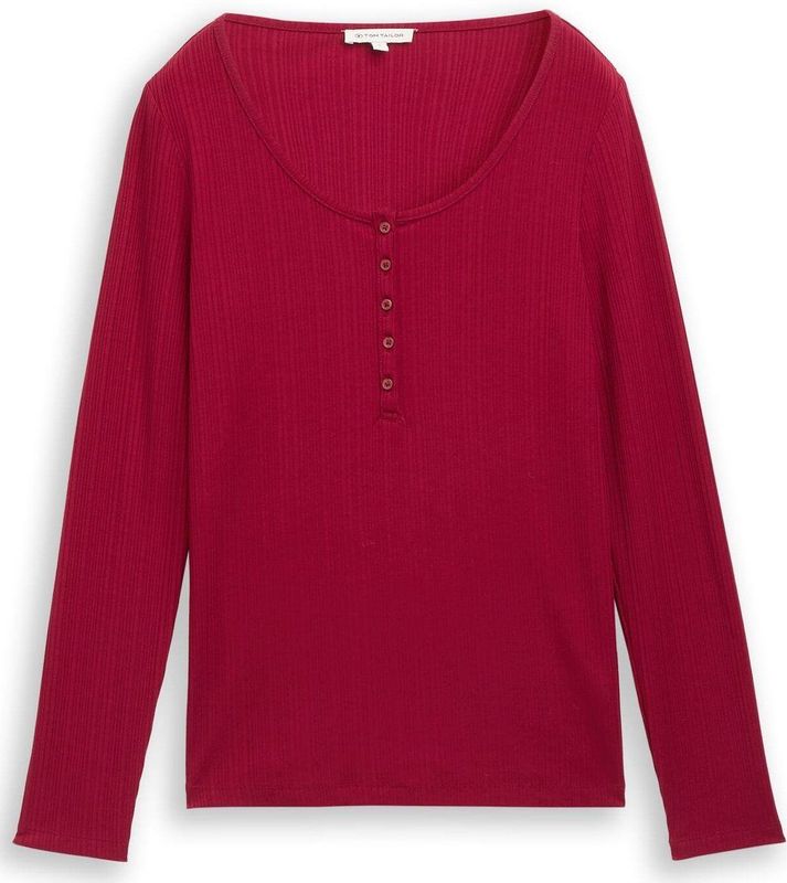 TOM TAILOR - Shirt - Rood - Lange Mouw - Slanke Pasvorm