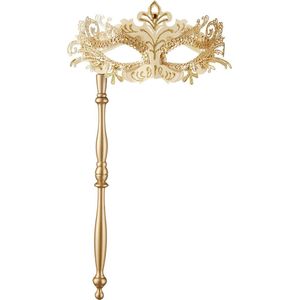dressforfun - Venetiaans stokmasker goud - verkleedkleding kostuum halloween verkleden feestkleding carnavalskleding carnaval feestkledij partykleding - 303541
