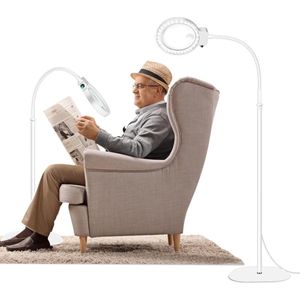 2-in-1 Leesvergrootglas met Licht en Houder 5x en 10x Vergroting - 36 LEDs met Instelbare Helderheid - Zwanenhals Flexibel voor Nauwkeurig Werk, Knutselen en Lezen