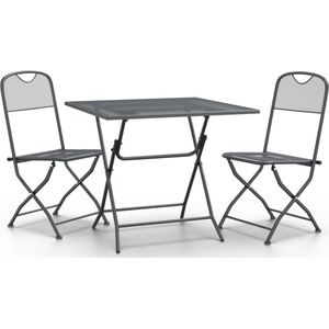 vidaXL 3-delige Tuinset Antraciet Metaalgaas Eetkamerstoel - Tuinstoel - Metalen Eetkamerstoel - Outdoor Dining Set - Bistro Set