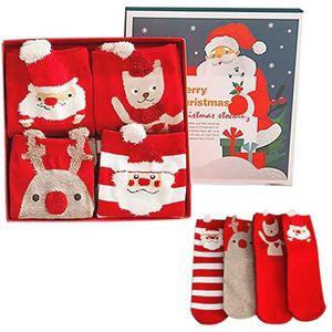 Unisex Kerstsokken - 4 Paar Katoenen Kerstsokken met Kerstthema