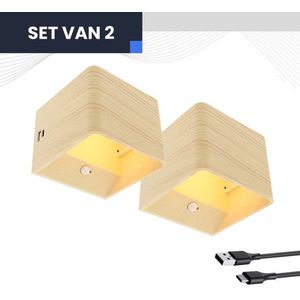 Set 2x LED Wandlampen Oplaadbaar Essen - PIR Bewegingssensor - Draadloos 5 Watt op Accu USB-C - Wandlamp Binnen Woonkamer of Slaapkamer - Wandlampen Zonder Stroom voor Binnen - Bevestiging Zonder Boren