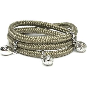 NIEUW - Jolla - dames wikkelarmband - zilver - touw - bedels - Charm Rope Wrap - Taupe