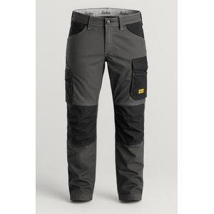 Snickers 3212 Werkbroek Grijs/Zwart met Kniezakken – Maat 142 – Taille 28”, Binnenbeenlengte 35”