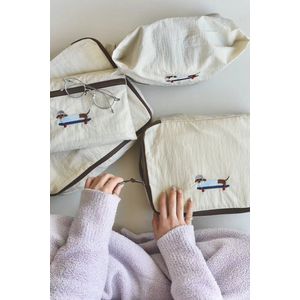Packing cubes - Set van 4 - Bagage Koffer Organizers - Reisaccessoires - Ritstasjes met borduurwerk - Schoenentas - 4 Stuks - Toilettasset - Kindercadeaus - Stoffen Tassen voor kinderen -Teckel Cadeau - Skateboarding Dachshund - Summiton Selection