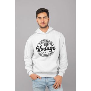 1986 Jaar Wit Hoodie Heren - Maat M - Aged Vintage - Verjaardag Cadeau Mannen - Limited Edition