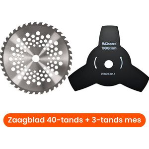 Zaagblad 40 tands bosmaaier + 3-tandsmes - Combitool accessoire - Bosmaaier accessoire - Mes - Onkruidverwijderaar - Cirkelzaagblad past op de meeste bosmaaiers - Diameter 255 mm