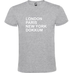 Grijs T-shirt 'LONDON, PARIS, NEW YORK, DOKKUM' Wit Maat 4XL