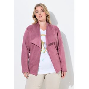 MIAMODA - Dames - Suède jasje straight fit verhoogde kraag openvallend jasje - Rozenhout - Maat 54