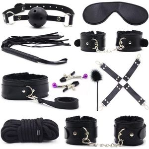 BDSM 10-delige bondage set met zweep en handboeien - Sex toys - Bdsm set - Bondage set - Zwart