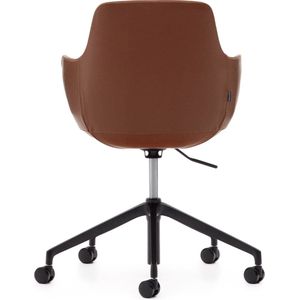 Kave Home - Tissiana-bureaustoel in bruin kunstleer en aluminium met matzwarte afwerking