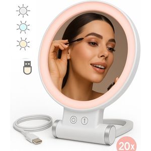 Make-upspiegel 20 x vergroting dubbelzijdige 3 kleurlampen