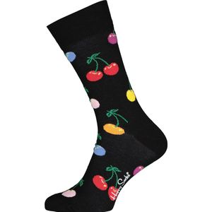 Happy Socks Cherry Sock - zwart met kersen - Unisex - Maat: 36 - 40