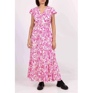 Lange dames jurk Amelia-fantasiemotief-fuchsia beige-Maat S-strandjurk